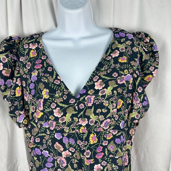 Topshop Womens Floral Ruffle V-Neck Dress Size US 8 Polyester - Picture 3 of 7